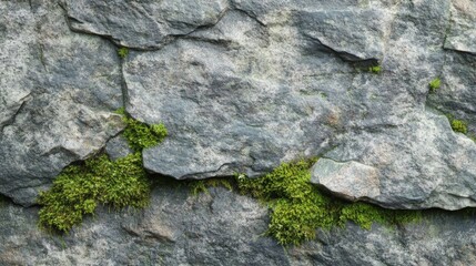 A Close-Up View of Moss Growing on Rough Grey Rock