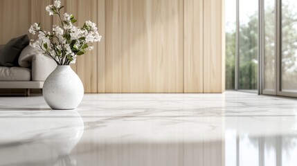 Minimalist Interior Design with White Vase and Flowers