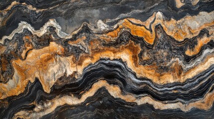 Obraz premium Abstract Swirling Pattern of Black, Gold, and Brown Stone