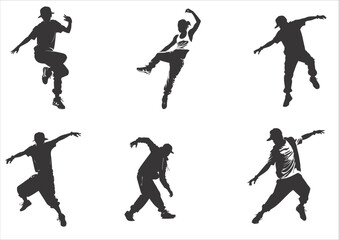 A set of street dance hip hop dancers in silhouette	
