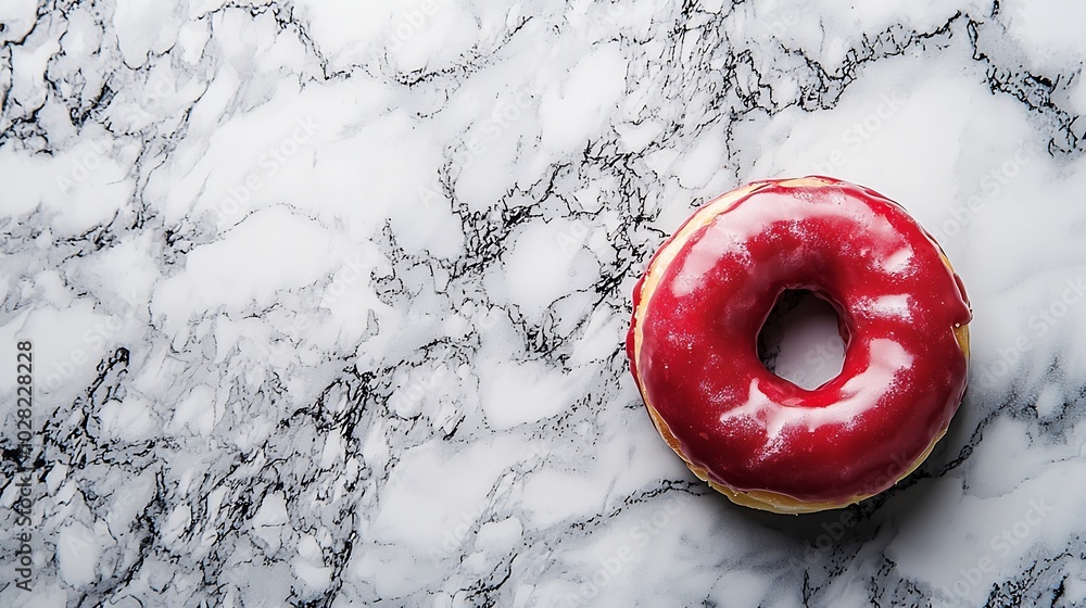 Poster red glazed donut on the marble table close up top view : generative ai