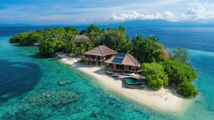 An eco-friendly beach resort in Asia, where guests enjoy coral reef conservation activities, stay in solar-powered bungalows, and dine on locally sourced, organic food