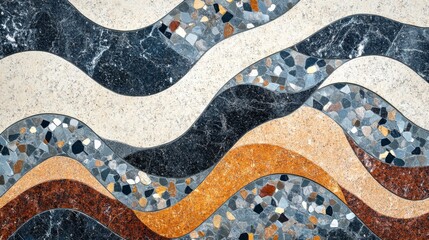 Abstract Mosaic Tile Wall with Wavy Patterns