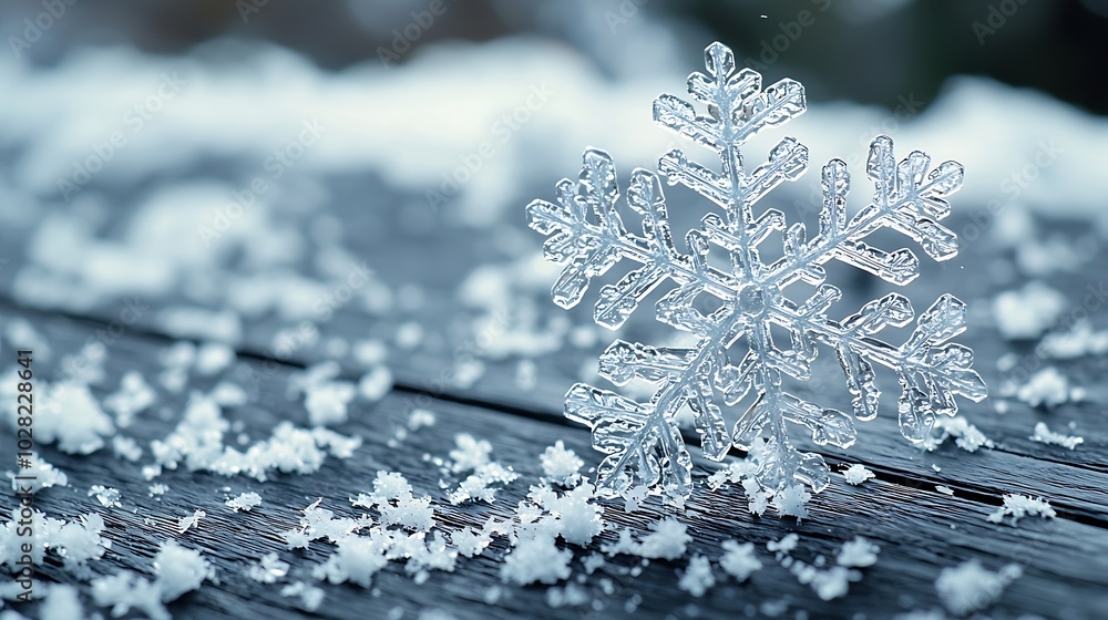 Aufkleber christmas and new year background snowflake on a white wooden background copy space : generative ai