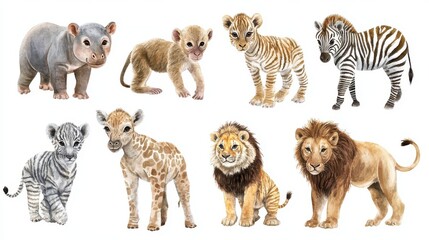 Naklejka premium Cute Baby Animals in a Colorful Illustration
