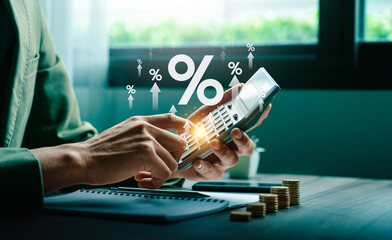 Interest Rate Calculations for Financial Planning, Business Professional Utilizing Digital Tools to...