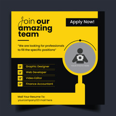 We are hiring job vacancy social media post design or square web banner template