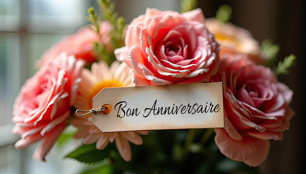Bon Anniversaire - French Birthday Flowers with Card