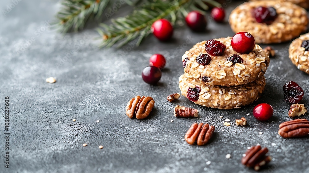 Poster scones with oats cranberry and pecan nuts copy space : generative ai