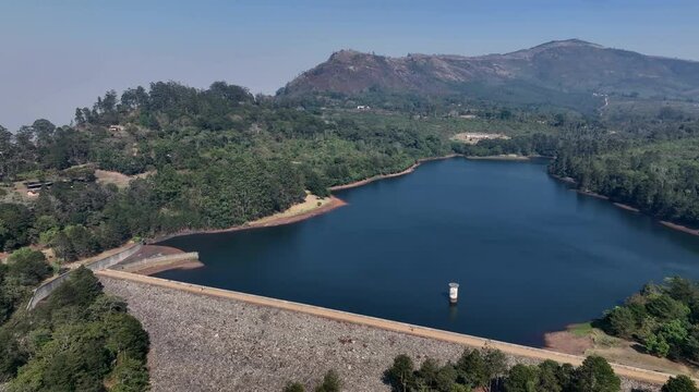 Aerial drone view of Mulunguzi Dam and reservoir in Zomba city, Malawi.