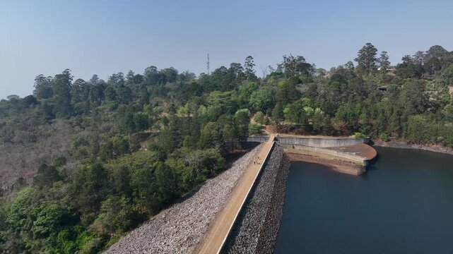 Aerial drone view of Mulunguzi Dam in Zomba city, Malawi.