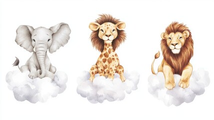Cute Animal Illustrations on Clouds