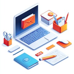 Office supplies and laptop on a desk