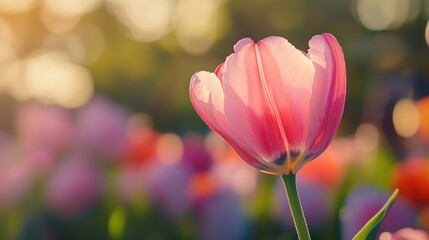 Pink Tulip in a Field of Flowers