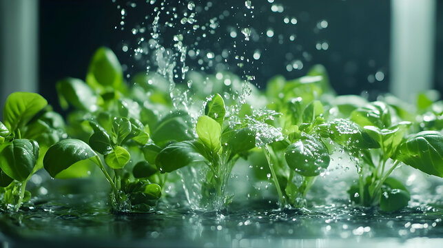 Fresh Green Sprout Plants Being Watered.