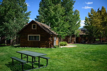 Frisco Historic Park with old houses and resting benches in Summit County, Colorado, United States
