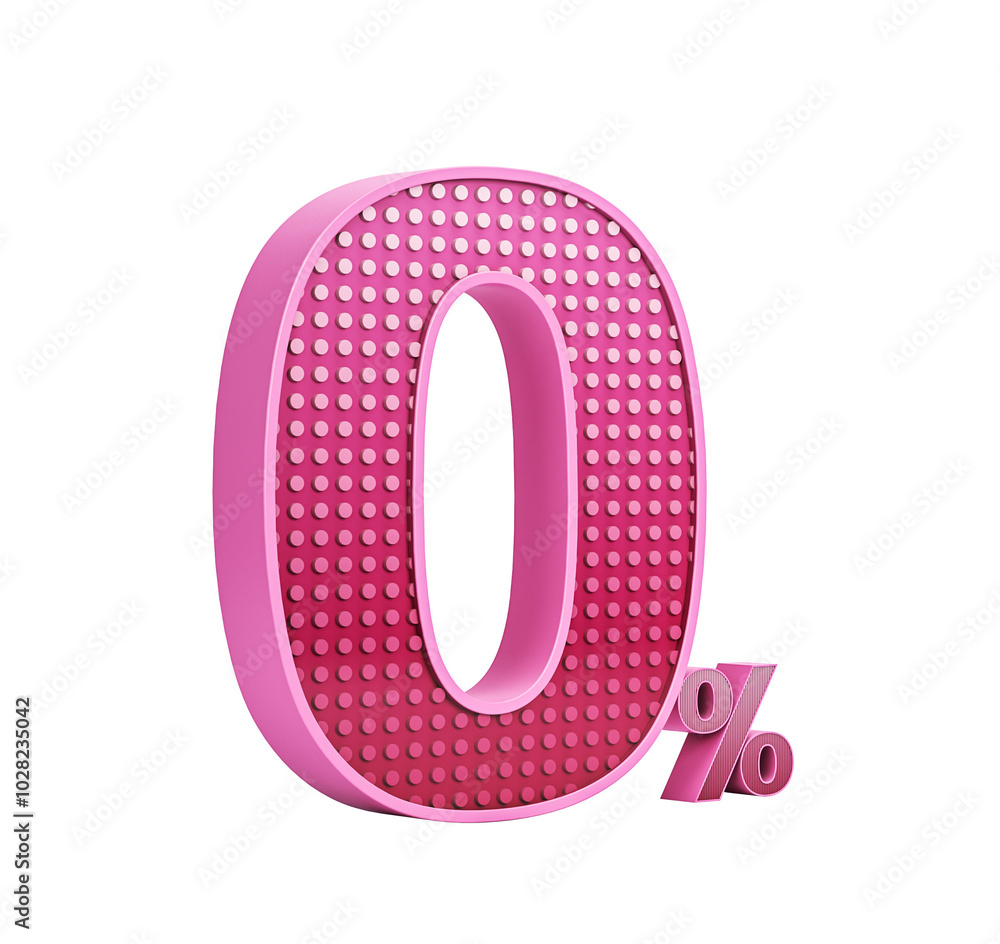 Poster pink 0% symbol with dotted texture on white background. 3d rendering