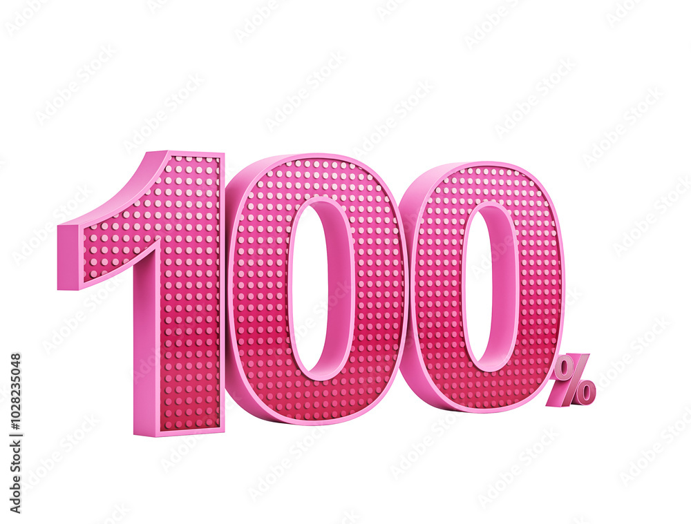 Poster pink 100 percent sign with dot pattern on white background. 3d rendering