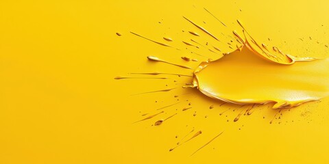 Obraz premium A bright yellow abstract background with splashes of paint and dynamic brush strokes.