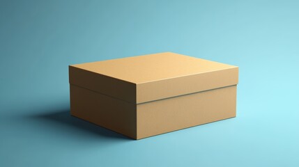 Brown cardboard box on minimalist blue background,shipping and packaging concept