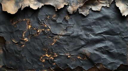 Burned and Crinkled Black Paper with Golden Edges