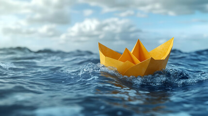 Paper Boat on the Ocean.