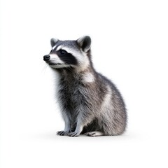Obraz premium Cute Raccoon Sitting on White Background
