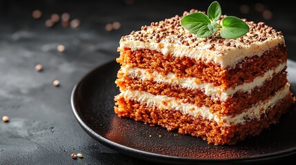 Carrot cake Healthy food Grey stone background Copy space : Generative AI