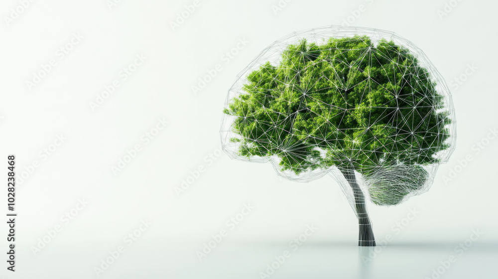Poster pixelated brain transforms into tree, symbolizing growth and creativity. this unique representation 