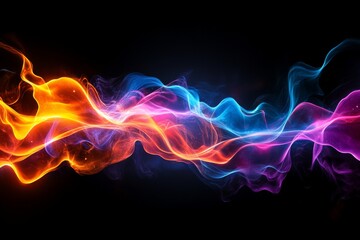 Obraz premium Colorful wave of smoke in vibrant hues of blue, pink, and orange against a dark background.