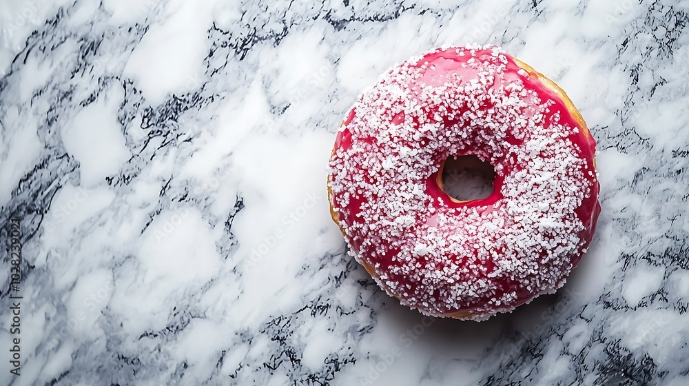 Poster red glazed donut on the marble table close up top view : generative ai
