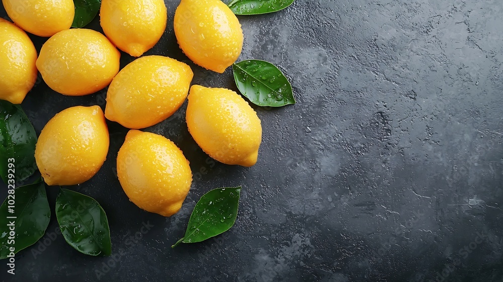 Poster fresh lemons on grey background close up top view : generative ai