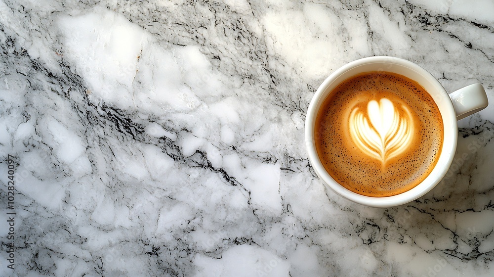 Aufkleber coffee espresso in white cup of marble table background top view : generative ai