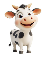 Smiling Cartoon Cow Illustration with Transparent Background for Design Elements and Overlays
