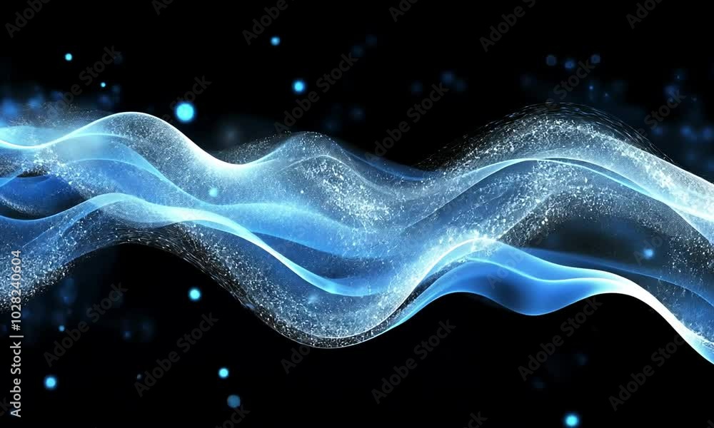 Poster a dynamic wave of blue light and particles creating a sense of movement and energy.