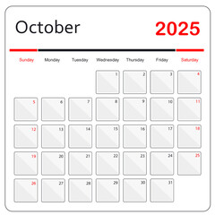 October 2025 Calendar. monthly calendar template