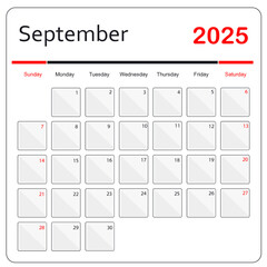 September 2025 Calendar. monthly calendar template