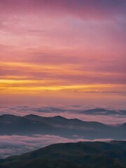 Obraz premium Low clouds lingering near the horizon at dawn, with the sky glowing in pastel shades of yellow, pink, and blue, creating a calming atmosphere 