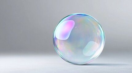 A Single Soap Bubble on a Gray Background