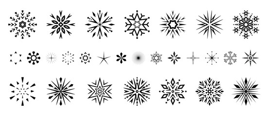 Snowflakes icon collection. Graphic modern black and white ornament.