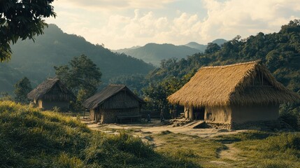 The remnants of a forgotten Asian tribe, living in isolation in a remote valley, their simple thatched homes and hand-woven clothing reflecting a time long past