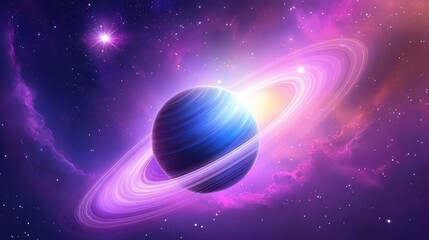 Naklejka premium A vibrant galaxy background featuring a large planet with swirling gas clouds and a bright starry sky.