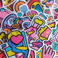 Obraz premium Colorful Stickers: A vibrant and playful collection of stickers in a dazzling array of colors and patterns. 