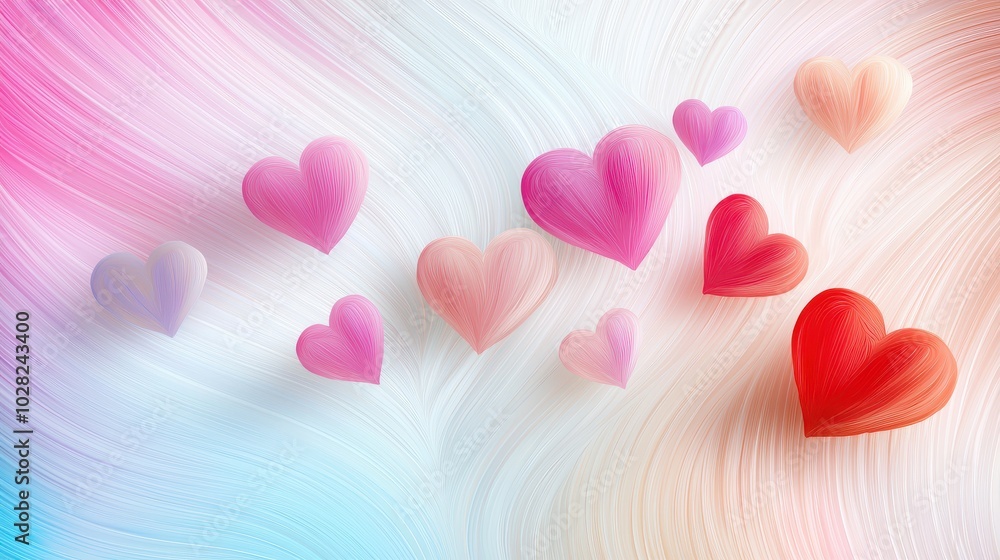 Poster abstract heart pattern background with multicolored hearts in a brushstroke style, giving it an arti