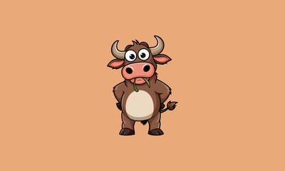 Cartoon cow chewing grass with a surprised expression.