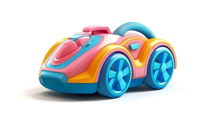 Colorful Toy Vacuum Cleaner Car Isolated on White Background
