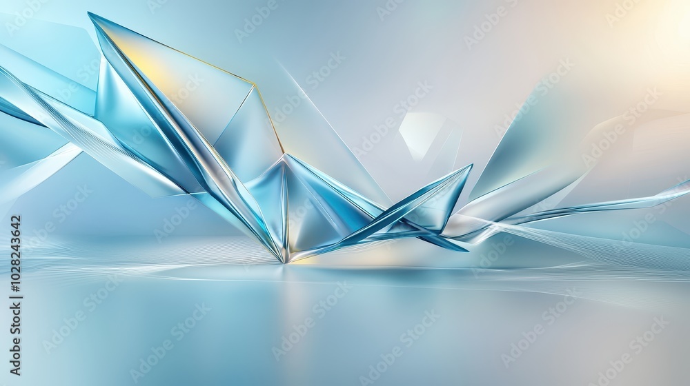 Poster abstract light blue geometric background with soft shading and sharp lines, offering a dynamic and m