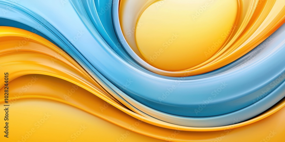 Poster abstract yellow and blue background with swirling patterns where the colors merge and overlap.