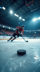 Professional ice hockey player in action on a rink during a match