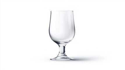 Fototapeta premium An empty, crystal-clear water glass standing alone on a clean white background, isolated with natural reflections and minimalist design.